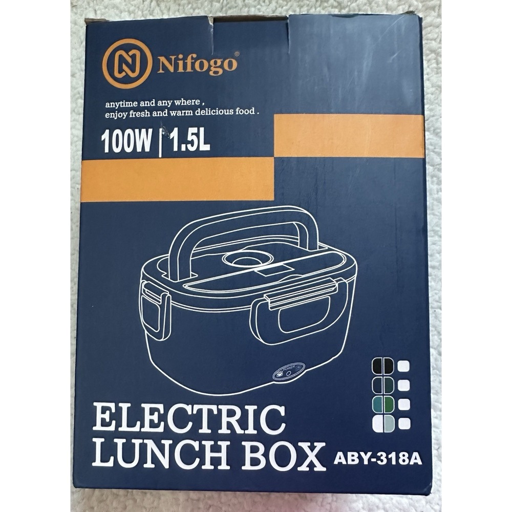 Nifogo, 1.5L Electric Lunch Box, w carry case ABY-318A, Gray/Green NIB